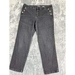 Nine West Womens Gray Denim Trouser Jeans Size 16/33 With Gold Button Accents
